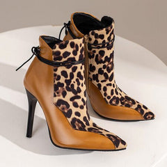 Short Pointed Toe Knight Boots with Thin High Heels Brown