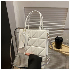 Simple Elegant Portable Shoulder Small Square Bag with Clutch White