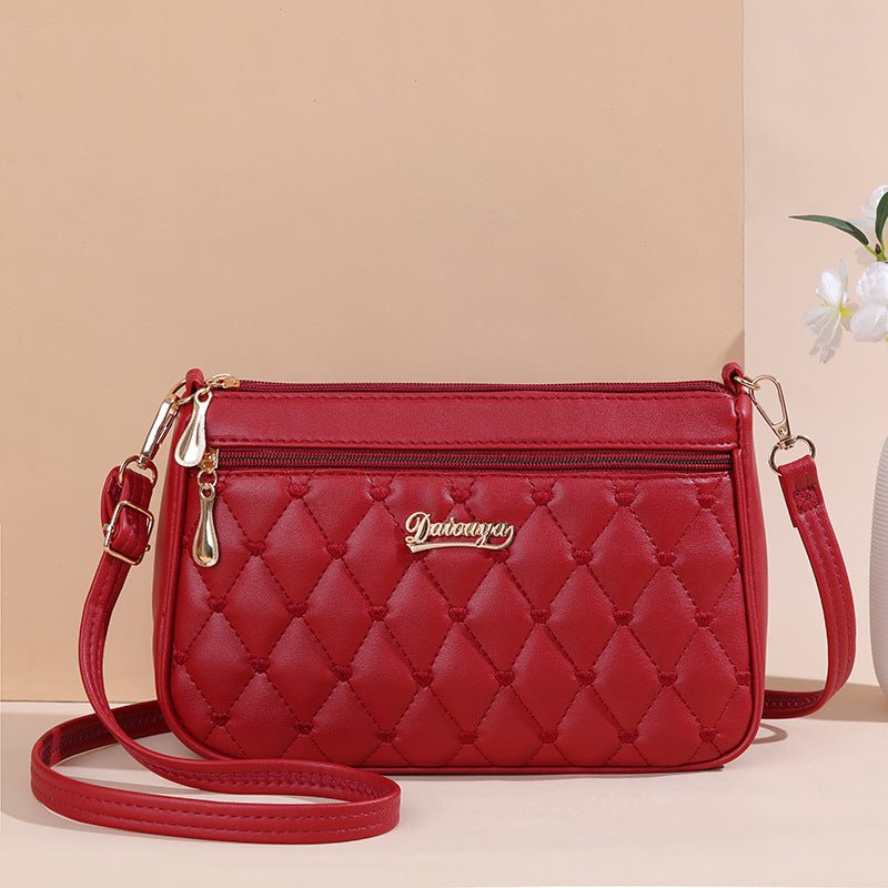 Simple Fashion Solid Color Embroidered Chanel's Style Crossbody Bag Red