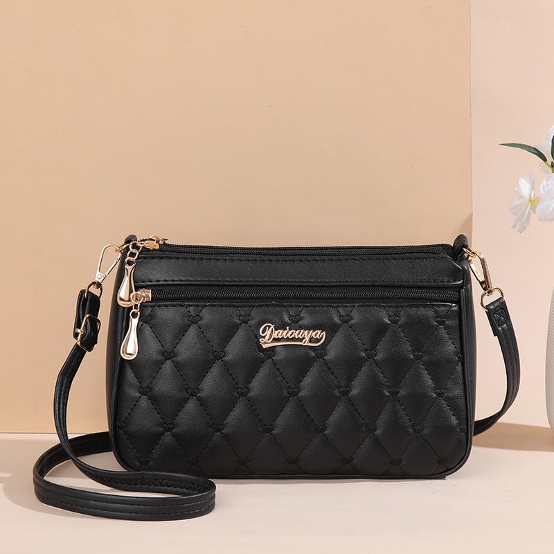 Simple Fashion Solid Color Embroidered Chanel's Style Crossbody Bag Black