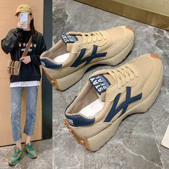 Single - lining Captures Platform Casual Daddy Shoes Leather Sneakers Khaki