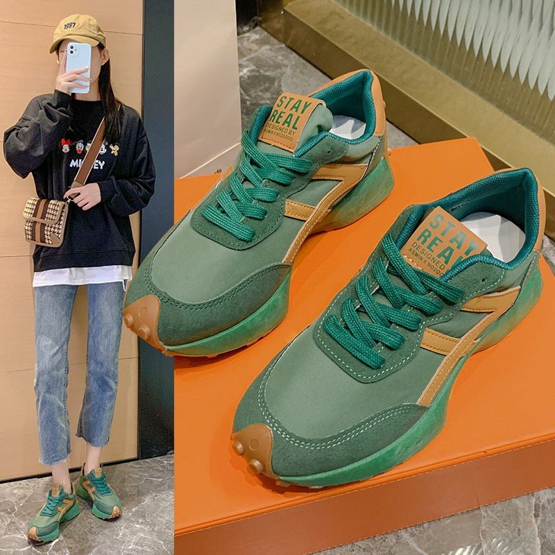 Single - lining Captures Platform Casual Daddy Shoes Leather Sneakers Green