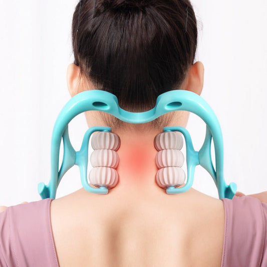 Six - Wheel Manual Neck Massager: Multifunctional Relief Roller Blue