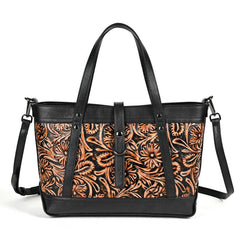 Skeleton - Skin Hand Carved First Layer Cowhide Bag Retro Black