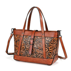 Skeleton - Skin Hand Carved First Layer Cowhide Bag Retro Brown