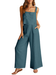 Sleeveless Camisole Wide Leg Pants Casual Suit Blue Gray