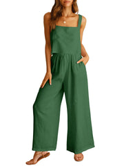 Sleeveless Camisole Wide Leg Pants Casual Suit Green