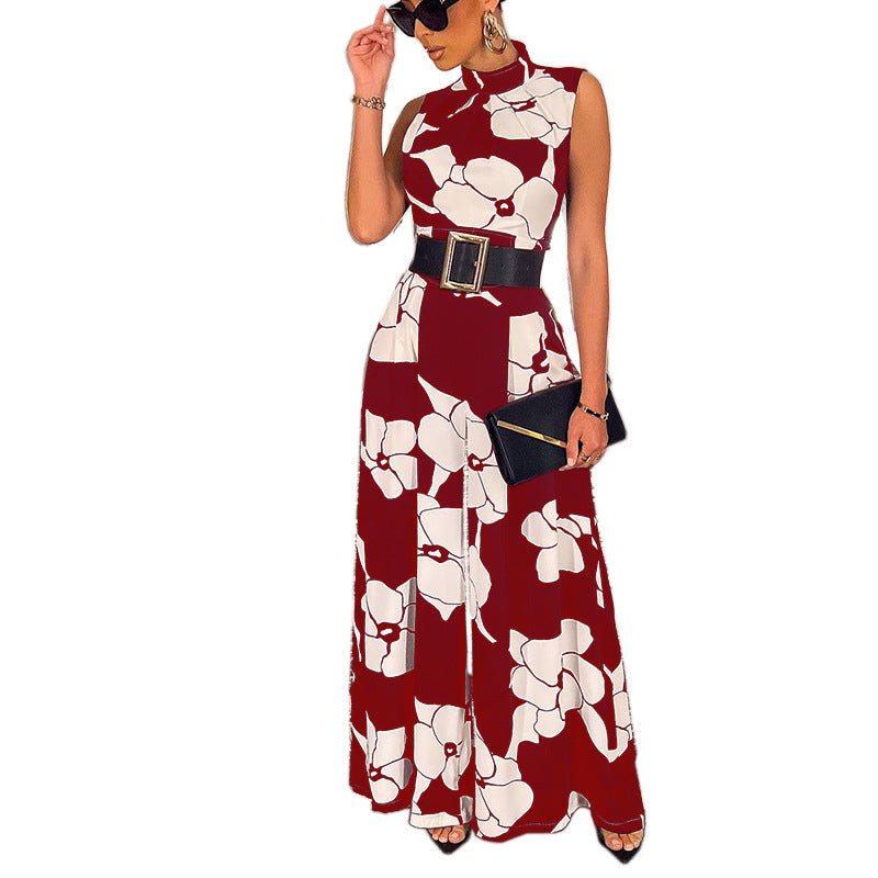 Sleeveless Elegant Slim - fit Printed Jumpsuit S