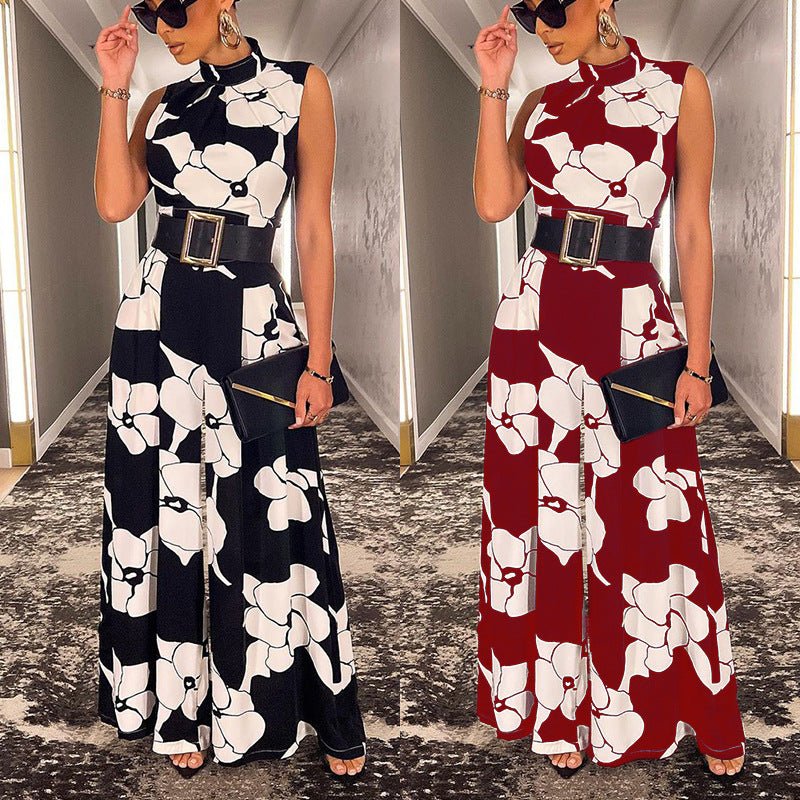 Sleeveless Elegant Slim - fit Printed Jumpsuit S