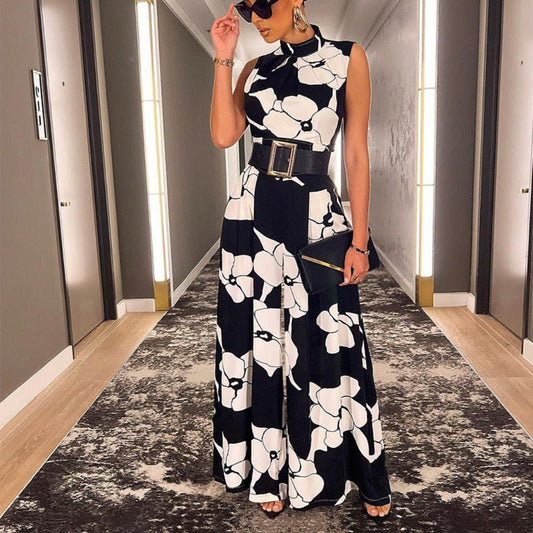 Sleeveless Elegant Slim - fit Printed Jumpsuit S