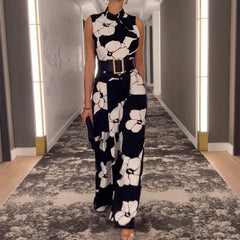 Sleeveless Elegant Slim - fit Printed Jumpsuit S