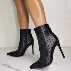 Slender High Heel Fashion Pointed Riveted High Heel Shoes Black
