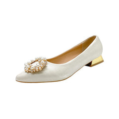 Slip - on Bridesmaid Flats Fairy Style Stiletto Heel for Wedding dresses Beige Square Heel