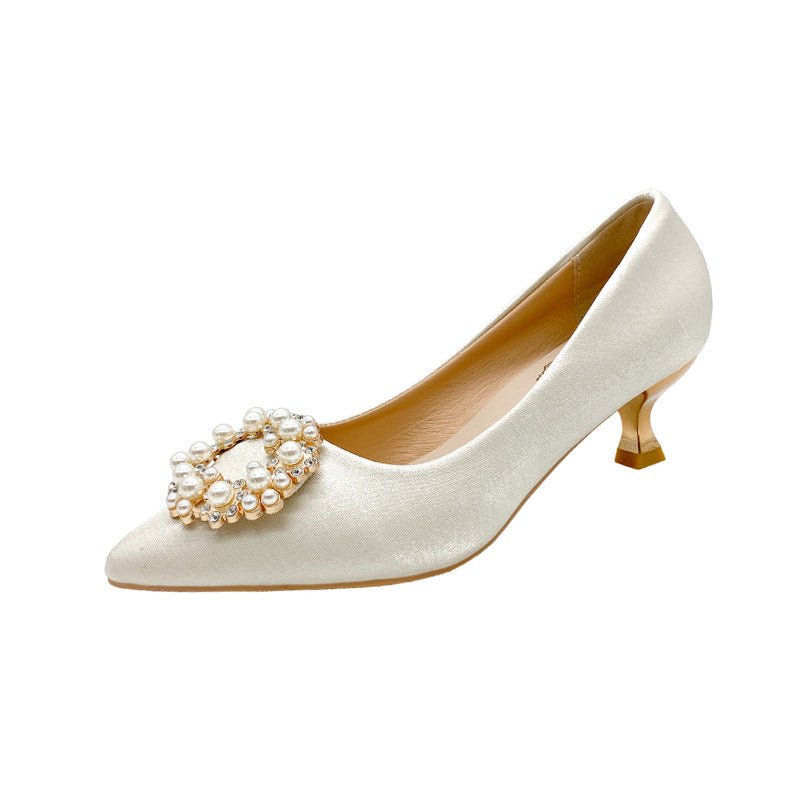 Slip - on Bridesmaid Flats Fairy Style Stiletto Heel for Wedding dresses Beige Stiletto Heel