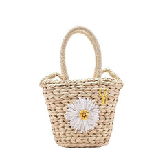 Small Daisy Straw Bag Women Shoulder Bags Handmade Apricot