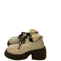 Small Leather Shoes Black High Heel Women's Chunky Heel Platform Beige