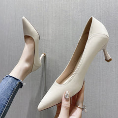 Small Size Black Professional Pointed High Heels work shoes For Women Beige And Height 6cm