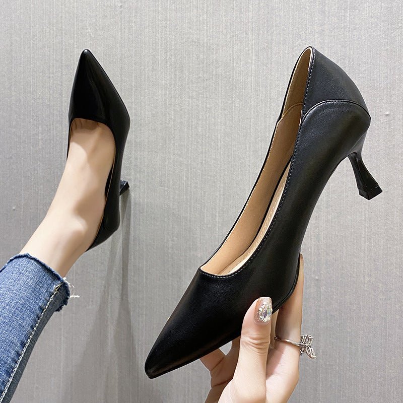 Small Size Black Professional Pointed High Heels work shoes For Women Black Heel Height 6cm