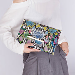 Snake print clutch handbag Green