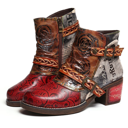 Snake Print Leather Boots for Women – Bold & Stylish Red