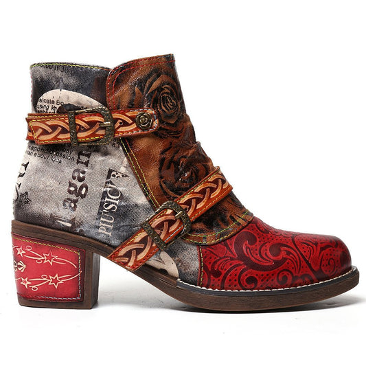 Snake Print Leather Boots for Women – Bold & Stylish Red
