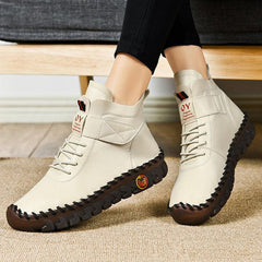 Snow Warm Lace - Up Plush Ankle Boots with Waterproof Beige Cotton