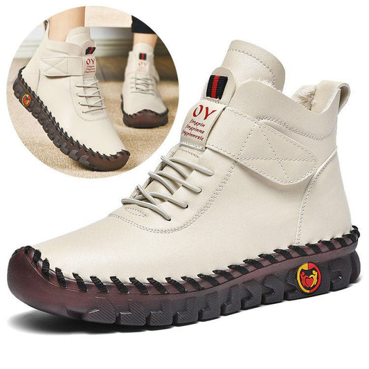 Snow Warm Lace - Up Plush Ankle Boots with Waterproof Beige Cotton