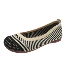 Soft Bottom Pumps Women's Knitted Woven Low - cut Flat Shoes Black Stripes