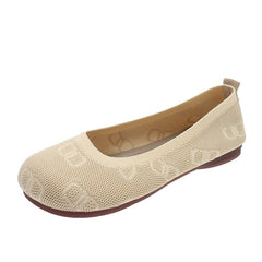 Soft Bottom Pumps Women's Knitted Woven Low - cut Flat Shoes Creamy White