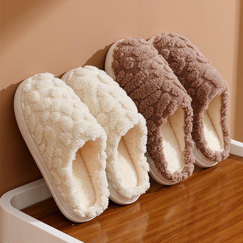 Soft Plush Slippers Women Men Cozy Fluffy Fleece House Shoes Beige