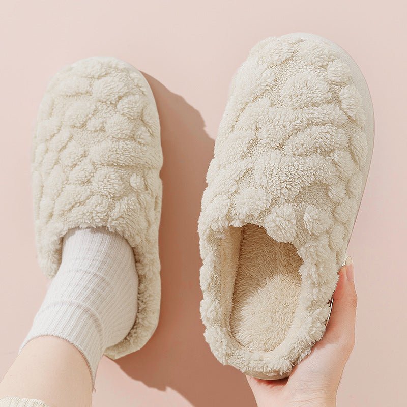 Soft Plush Slippers Women Men Cozy Fluffy Fleece House Shoes Beige