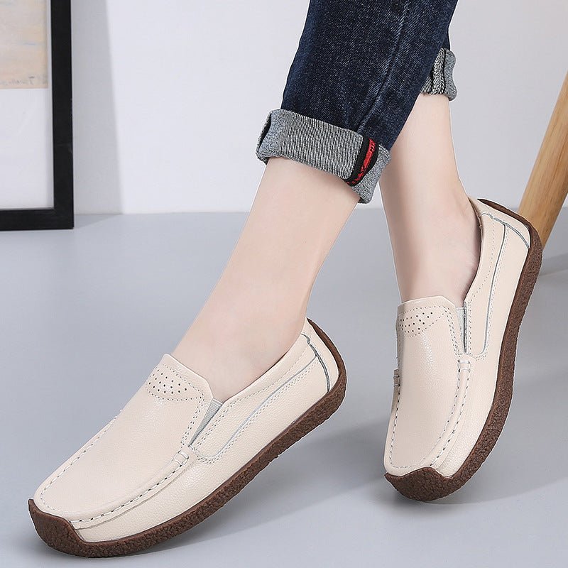 Soft & Secure: Non - Slip Cowhide Shoes for Women Beige