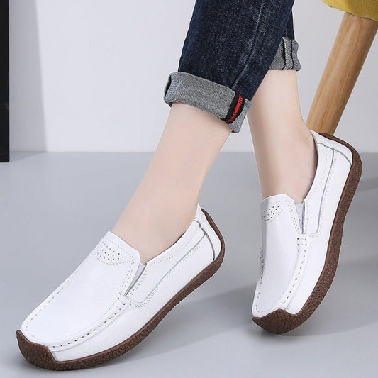 Soft & Secure: Non - Slip Cowhide Shoes for Women White