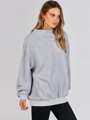 Solid Color Long Sleeve Pullover Top Ladies Light Gray