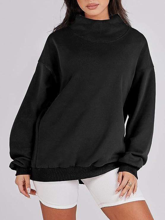 Solid Color Long Sleeve Pullover Top Ladies Black