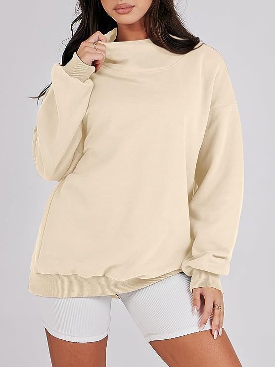 Solid Color Long Sleeve Pullover Top Ladies Apricot