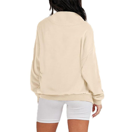 Solid Color Long Sleeve Pullover Top Ladies Apricot