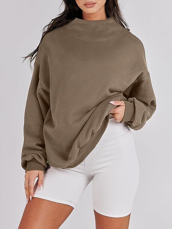 Solid Color Long Sleeve Pullover Top Ladies Light Brown