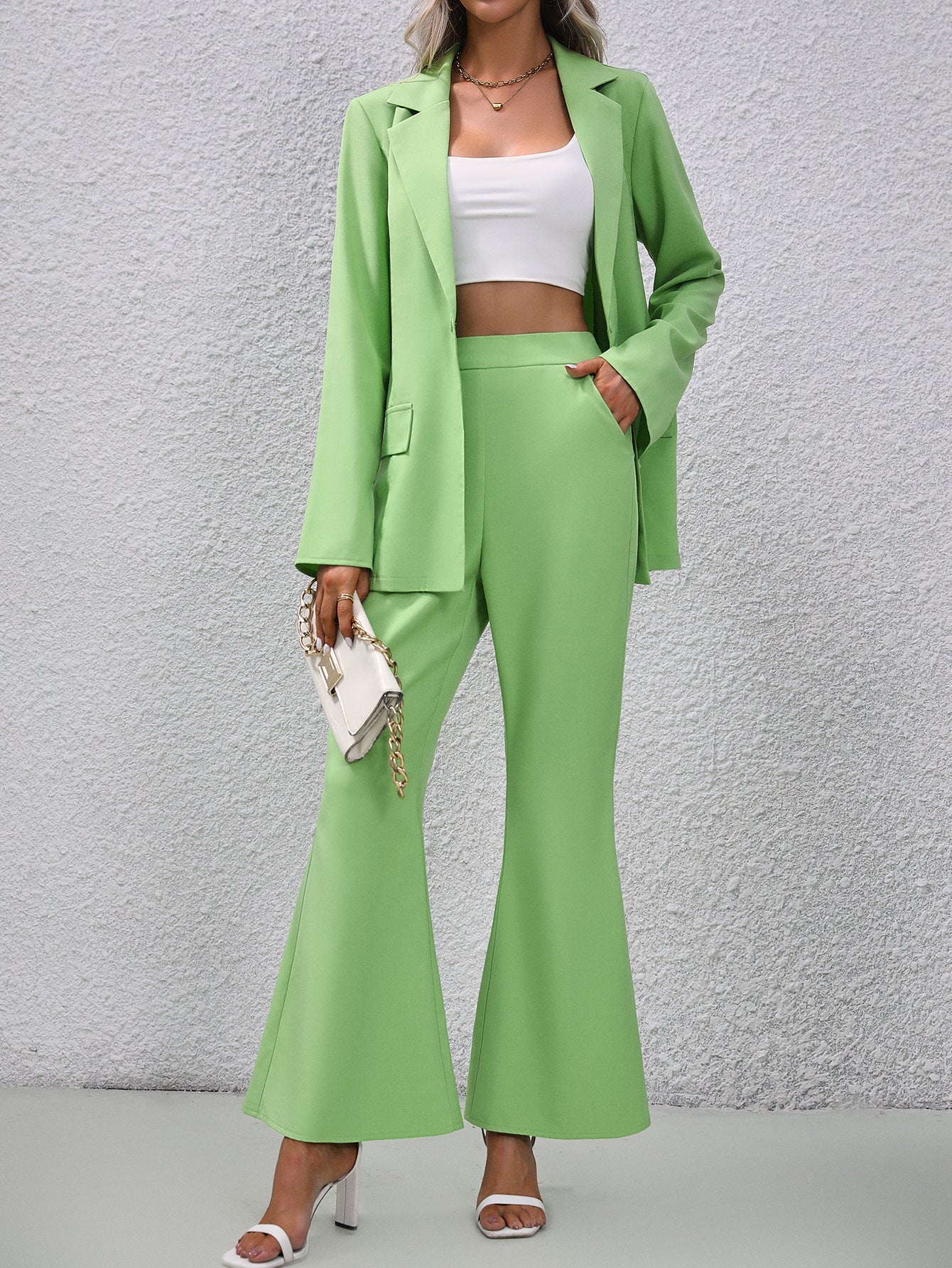 Solid Color Small Suit Bell - bottom Pants Fruit Green