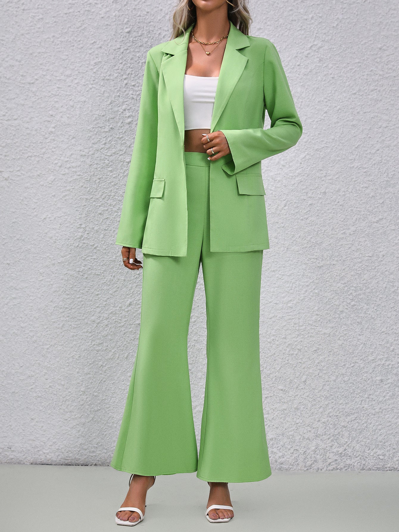 Solid Color Small Suit Bell - bottom Pants Fruit Green