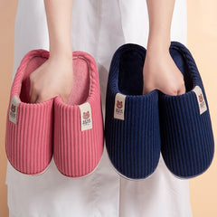 Solid Color Striped Slippers For Women Anti - slip Home Shoes Couple Coffee