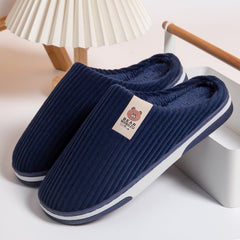 Solid Color Striped Slippers For Women Anti - slip Home Shoes Couple Navy Blue