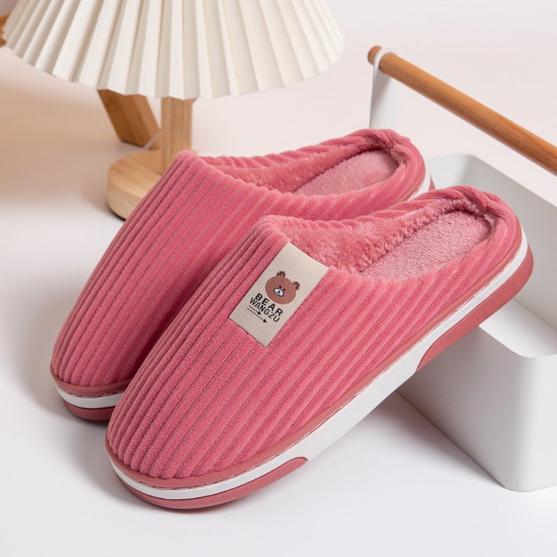 Solid Color Striped Slippers For Women Anti - slip Home Shoes Couple Pink