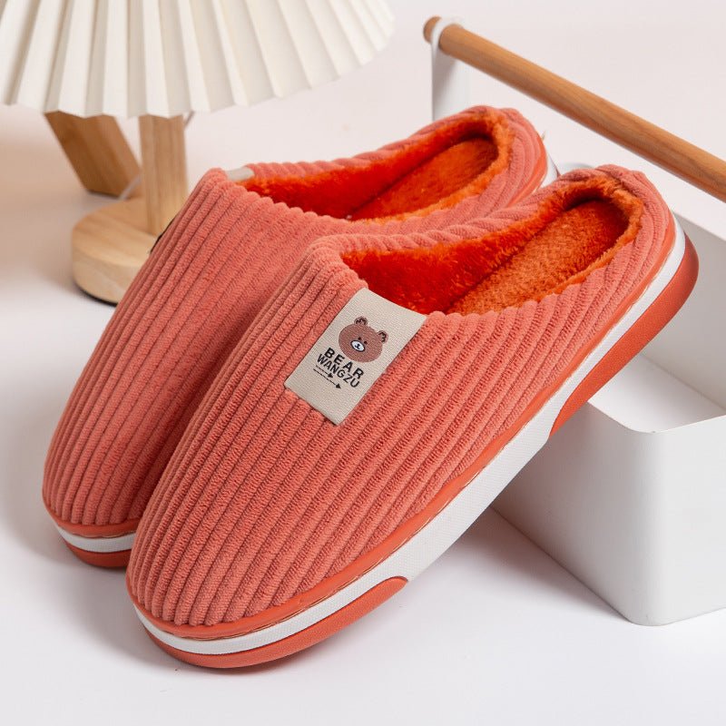 Solid Color Striped Slippers For Women Anti - slip Home Shoes Couple Orange