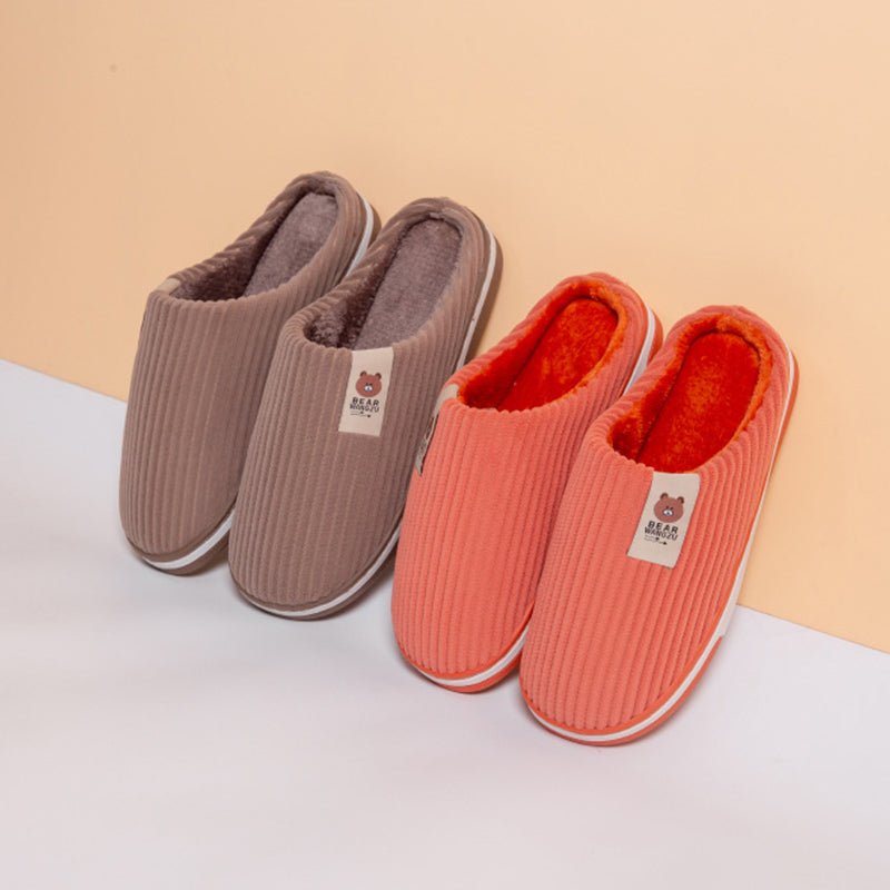 Solid Color Striped Slippers For Women Anti - slip Home Shoes Couple Coffee