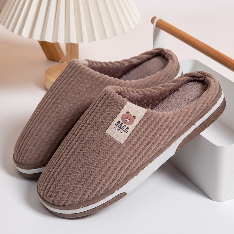 Solid Color Striped Slippers For Women Anti - slip Home Shoes Couple Coffee