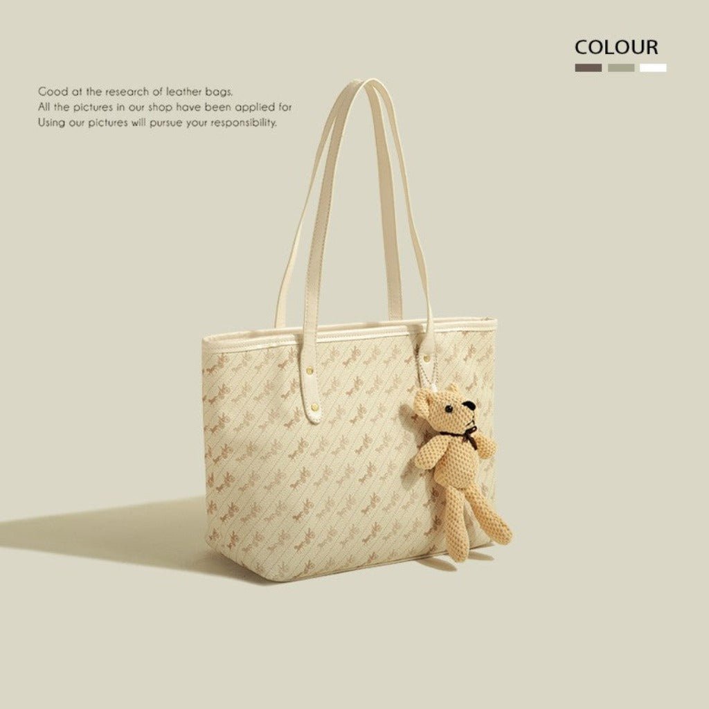 Spacious Casual Shoulder Tote Bag for Women Creamy White