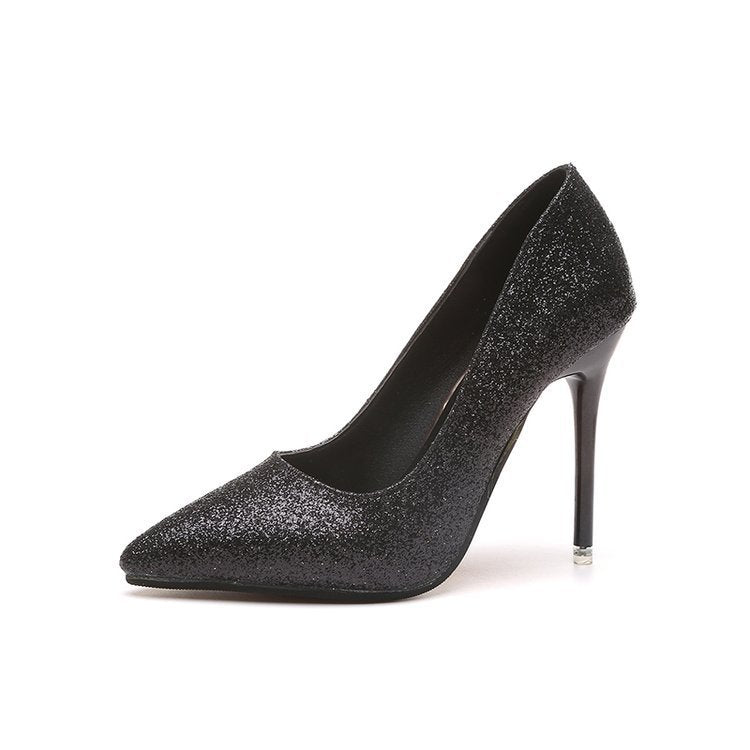 Spring And Summer New High Heels Stiletto Heel Gold And Silver Color Formal Dress Bridesmaid Bridal Shoes Black