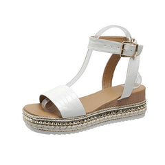 Spring And Summer Women's Trendy Rope Bottom Platform Wedge Sandals White