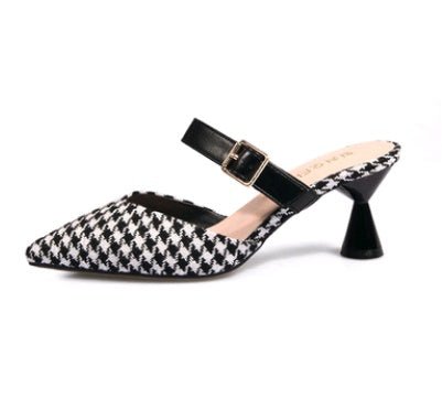 Spring & Summer Korean Plaid Baotou Half Slippers Black